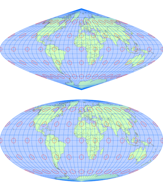 サンソン図法とモルワイデ図法（赤道同一長）