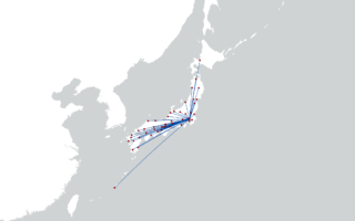 東京から各県庁所在地への等角コース